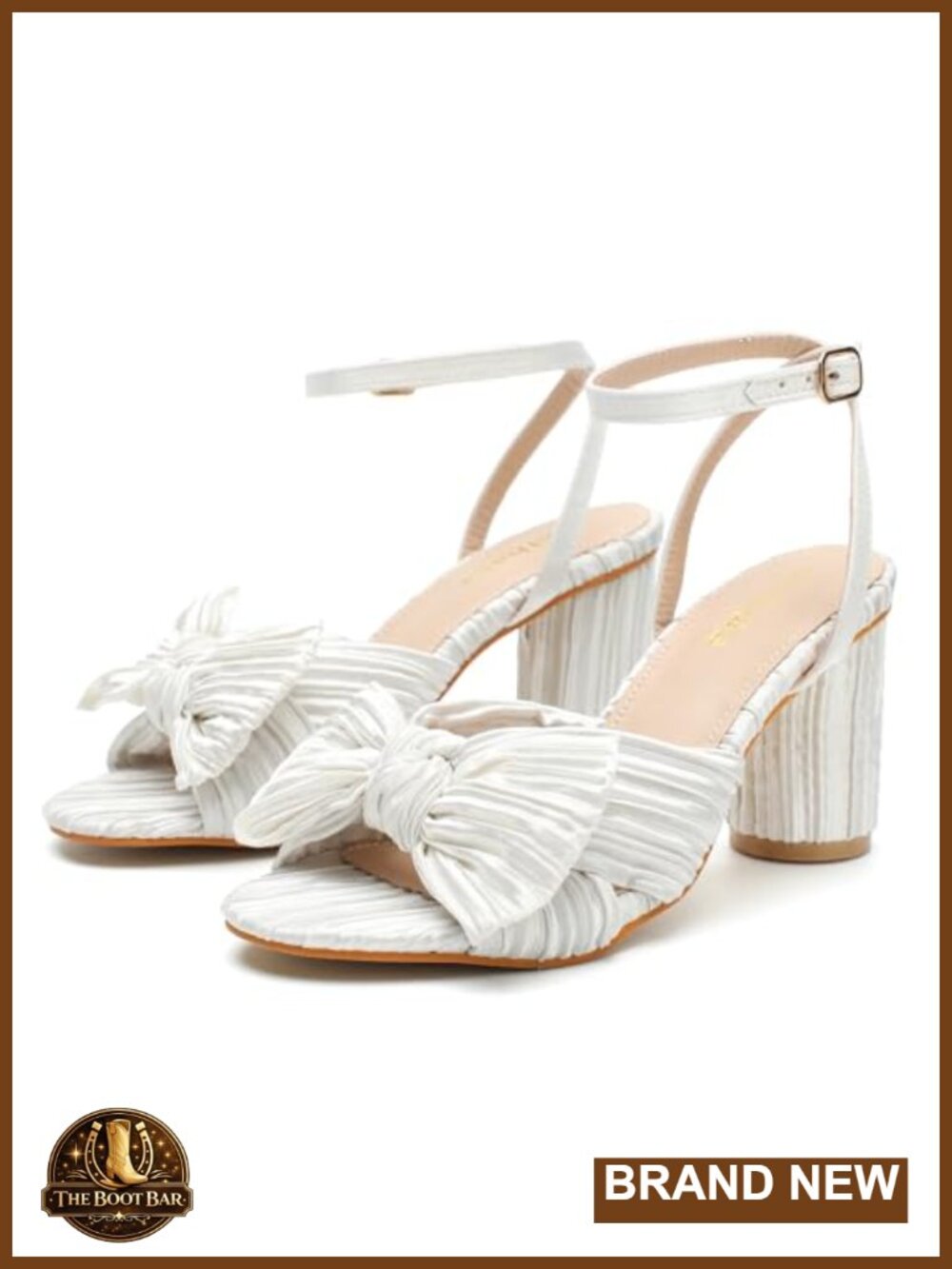 Women's Bow Knot Heeled Sandals Ankle Strap Chunky Heels Wedding Bridal Dress - Picture 3 of 6